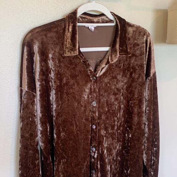 Tribal Jeans Velvet Button Down Blouse Shirt in Copper Size Large - Picture 2 of 7